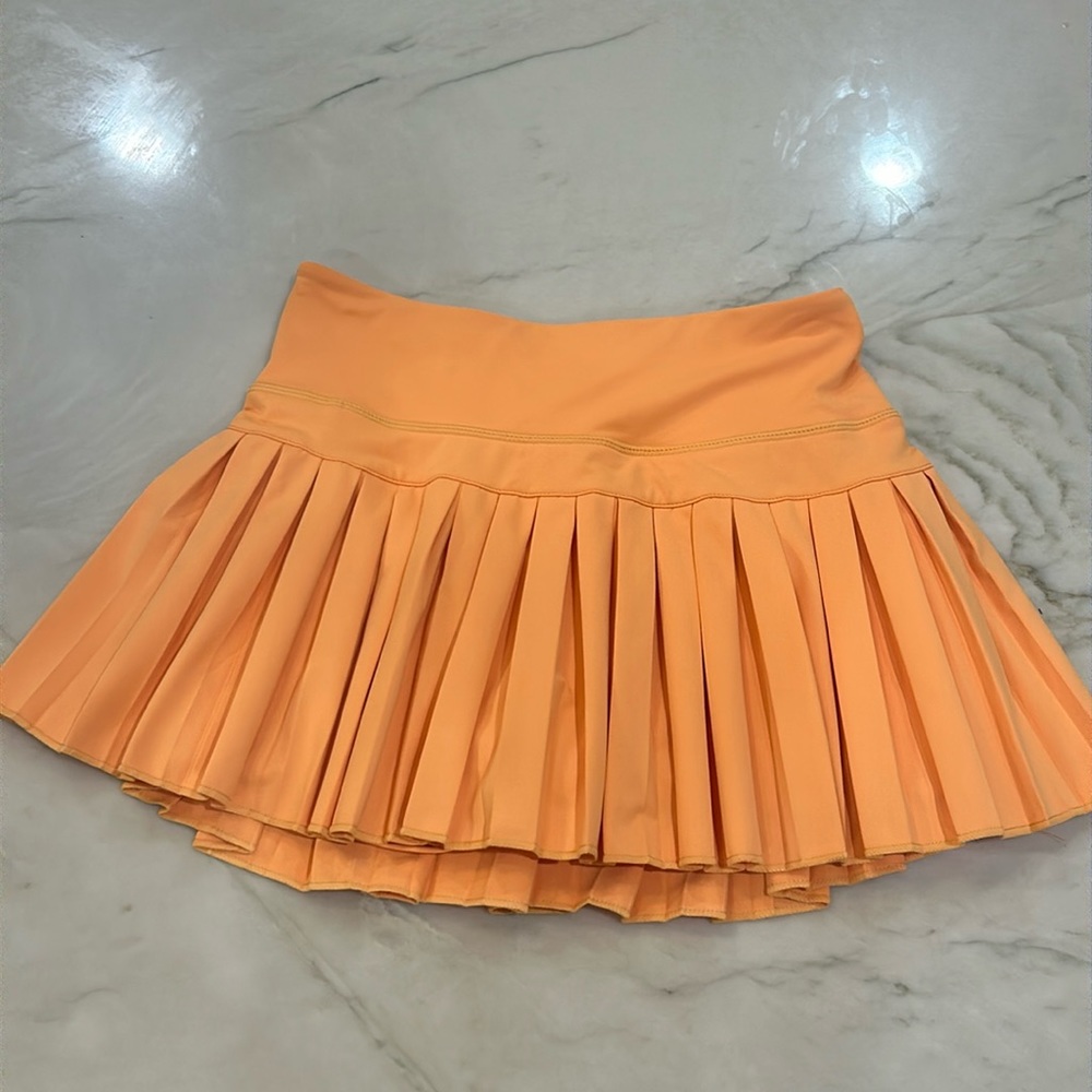 Goldhinge Sunrise Orange Pleated Tennis Skirt